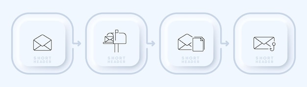 Icono de conjunto de correos electrónicos Carta de comunicación sobre abierto entrante nuevo contáctenos escribir enviar mensaje gestión de mensajes de correo Estilo de neomorfismo Icono de línea vectorial para Negocios y Publicidad