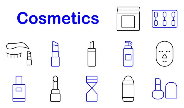 El icono del conjunto de cosméticos Lipstick máscara facial esmalte de uñas loción compacta cuidado de la piel belleza maquillaje fragancia cuidado personal higiene cuidado de los labios bienestar facial cosméticos herramientas líquidas