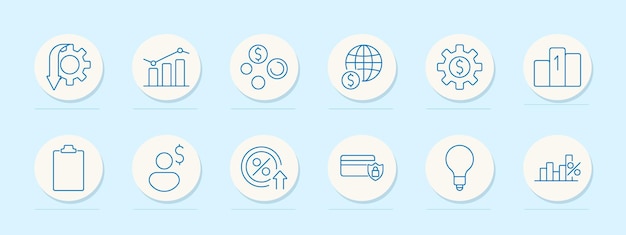 Icono de conjunto de crecimiento económico Estadísticas de optimización de divisas Globalización Finanzas Informe de competencia Inversión Desarrollo Banca Innovación
