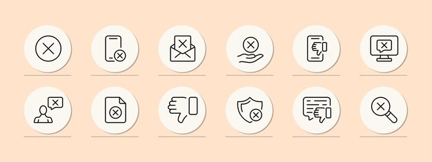 Icono de conjunto cruzado Error prohibido teléfono golpe error discurso burbuja archivo acceso error denegado cancelar cerrar rotura Concepto de marca de verificación Fondo de color pastel Icono de línea vectorial