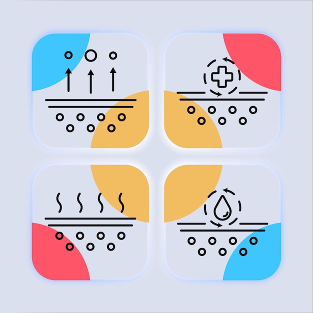Icono de conjunto de cuidado de la piel Mascarilla de crema de manos hidratante para el tratamiento del acné facial antiséptico de poros alergias estacionales humedad Concepto de cuidado de la salud Estilo de neomorfismo Icono de línea vectorial para negocios