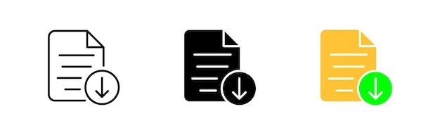 Icono de conjunto de descarga de archivos Carpeta de carga de documentos de texto de información Archivo pdf nota de libro privado Concepto de conjunto de datos Icono de vector en línea estilo negro y colorido sobre fondo blanco