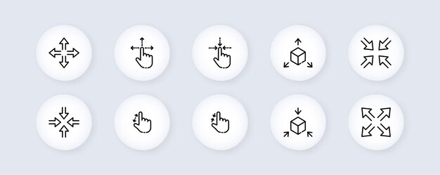 Icono de conjunto de desplazamiento Haga clic en deslizar zoom alejar el sensor panel táctil toque presione el teclado Concepto sensorial Icono de línea vectorial para negocios y publicidad