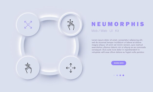Icono de conjunto de desplazamiento Pincel de dedo índice toque deslizante Haga clic en el cursor táctil reloj del sensor de flecha Concepto de presión Estilo de neomorfismo Icono de línea vectorial para Negocios y Publicidad