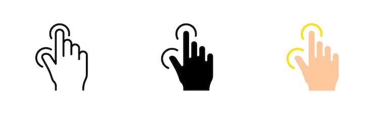 Vector icono de conjunto de desplazamiento pincel de dedo índice toque deslizante haga clic en espera cursor flecha reloj de arena escribiendo concepto de presión icono de vector en línea estilo negro y colorido sobre fondo blanco