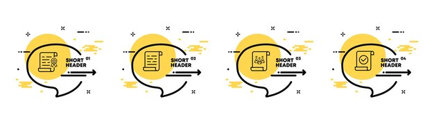 Icono de conjunto de desplazamiento Rollo de hoja de archivo éxito marca de verificación logros Concepto de pictograma Línea de tiempo de infografía con iconos y 4 pasos Icono de línea de vector para negocios y publicidad