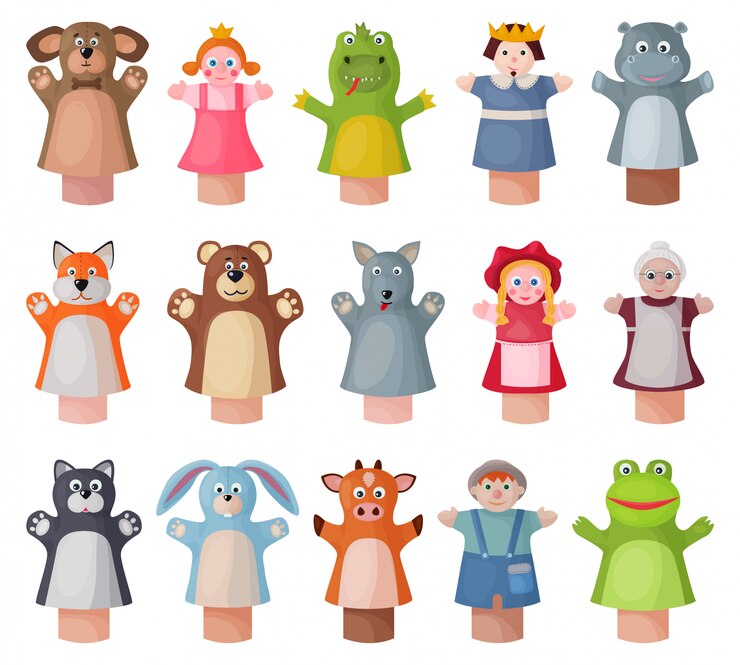 Vector icono de conjunto de dibujos animados de marionetas. muñeca de teatro de ilustración sobre fondo blanco. conjunto de dibujos animados icono marioneta.