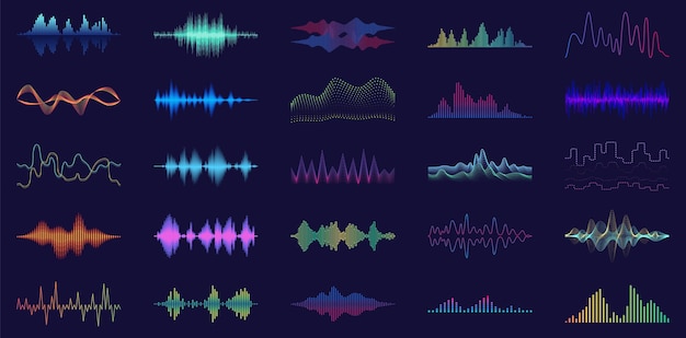 Vector icono de conjunto de dibujos animados de sonido de onda.