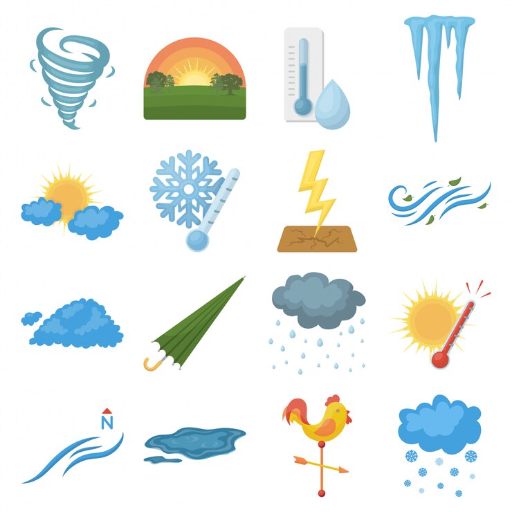 Vector icono de conjunto de dibujos animados del tiempo