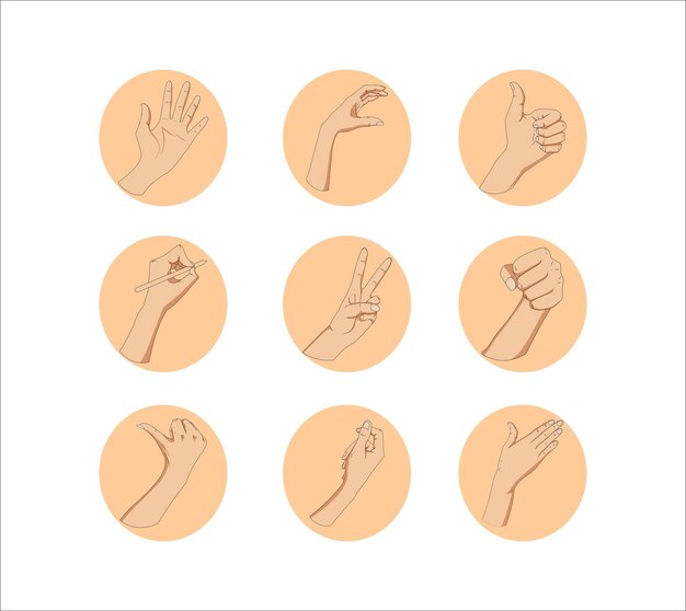 Icono Conjunto Doodle Pose Mano Sobre Fondo Blanco