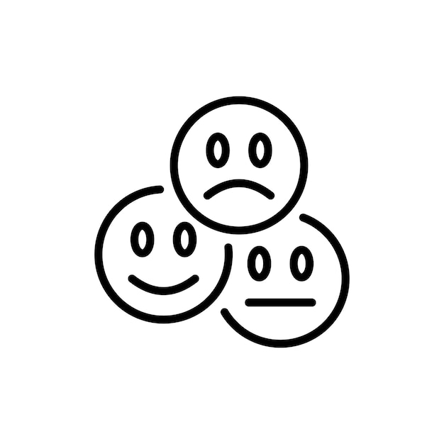 Vector icono de conjunto de emoticonos tristeza llanto amor risa sorpresa lengua ira consternación sobresalto emoción destemplada sentimiento emoji concepto de estado de ánimo icono de línea negra vectorial sobre un fondo blanco