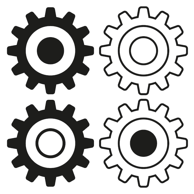 Icono de conjunto de engranajes Símbolo de rueda dentada industrial Gráfico de ingeniería mecánica Vector en blanco y negro
