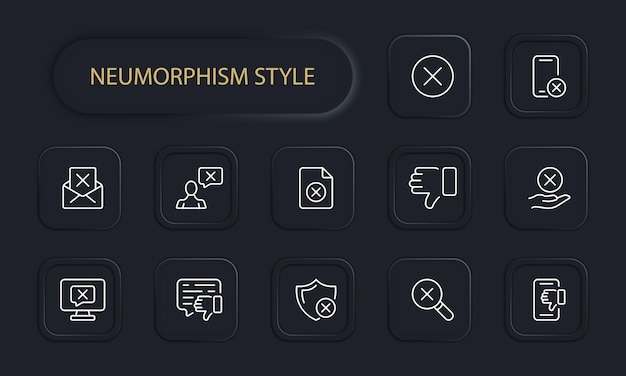 Vector Ícono de conjunto de errores cierre de cruz roja verificado deshecho puntero del monitor portapapeles pulgar hacia abajo escudo confirmado no recomendado error cancelado rechazado concepto de marca de verificación estilo de neomorfismo