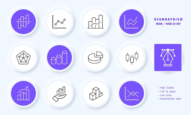 Icono de conjunto de estadísticas Análisis de datos análisis gráfico de barras diagrama circular ayuda visual área de la mano Concepto de negocio Estilo de neomorfismo Icono de línea vectorial para Negocios y Publicidad