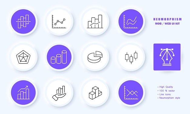 Icono de conjunto de estadísticas Análisis de datos análisis gráfico de barras diagrama circular ayuda visual área de la mano Concepto de negocio Estilo de neomorfismo Icono de línea vectorial para Negocios y Publicidad