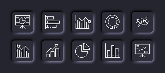 Icono de conjunto de estadísticas Infografía gráfico gráfico circular flechas ayuda visual presentación crecimiento disminución rotafolio estrategia focalización diagrama Concepto de negocio Neomorfismo Icono de línea vectorial