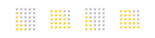 El icono del conjunto de estrellas 5 estrella dorada símbolo de revisión de la opinión del hotel signo de rango en el vector plano