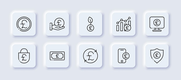 Icono de conjunto de euros Transacción de transferencia de dinero intercambio de moneda billete de dólar moneda centavo efectivo pago sin efectivo bolsa de flecha enviar salario Estilo de neomorfismo Icono de línea vectorial para publicidad