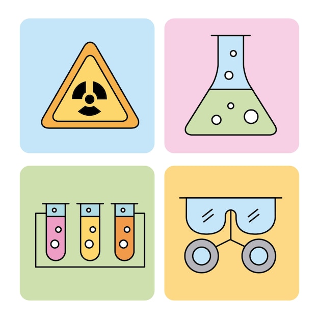 Vector icono de conjunto de exámenes científicos de laboratorio