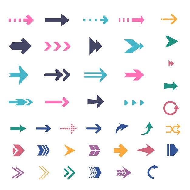 Un icono de conjunto de flechas Ilustración de vector de grupo de flechas Icono de flecha de colores Icono de vector de símbolos de flecha