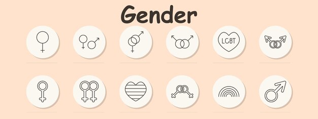 Icono de conjunto de género Mujer hombremujer género superposición LGBT corazón símbolo femenino orgullo femenino corazón símbolo arco iris hombre