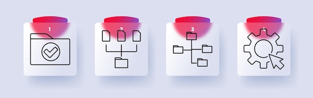 El icono de conjunto de gestión de archivos Comprobar la estructura de archivos carpetas de red configuraciones equipo organización almacenamiento de datos gestión del sistema de acceso digital
