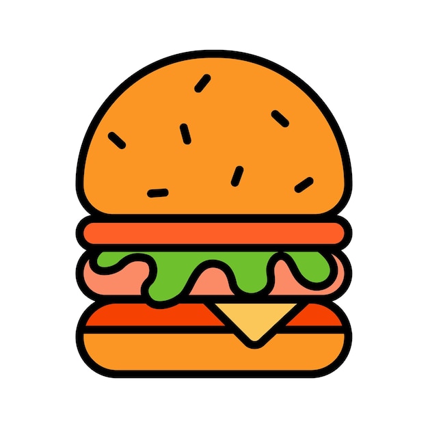 El icono del conjunto de hamburguesas Bun lechuga tomate queso pastel de comida rápida sándwich comida de sésamo bocadillo cocina estadounidense