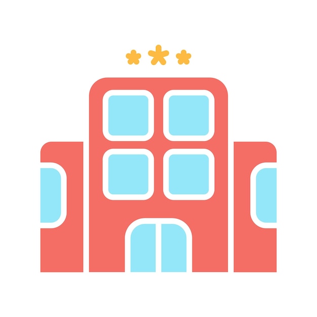Icono del conjunto de hoteles Edificio rojo ventanas azules tres estrellas Alojamiento alojamiento hospitalidad viajes turismo estancia de vacaciones