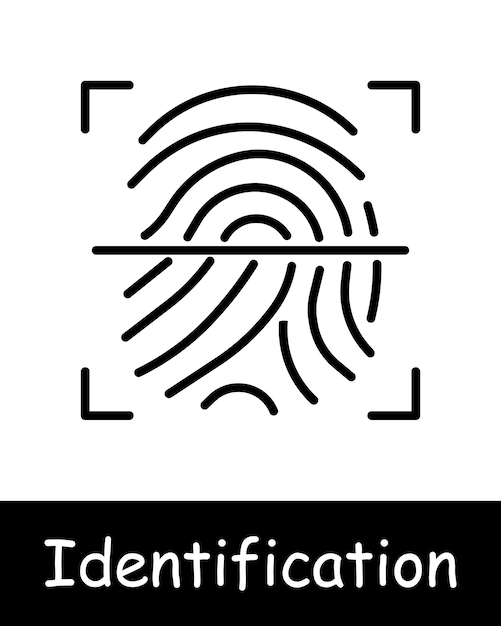 Icono del conjunto de identificación Análisis de huellas dactilares de la mano Escáner de línea de la palma Reconocimiento de escaneo Verificación de señal de ADN Análisis facial Identificación facial Líneas negras sobre un fondo blanco