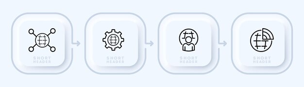 Icono de conjunto de infografías El diagrama del planeta mundial configurando wifi internet www Concepto de red mundial Estilo de neomorfismo Icono de línea vectorial para negocios y publicidad