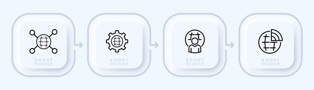 Icono de conjunto de infografías el diagrama del planeta mundial configurando wifi internet www concepto de red mundial estilo de neomorfismo icono de línea vectorial para negocios y publicidad