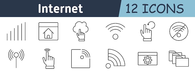El icono del conjunto de Internet Fuerza de la señal Página de inicio Acceso a la nube WiFi Deslizar a mano sin antena de red Interacción táctil punto de acceso Configuraciones de red Gestión de carpetas