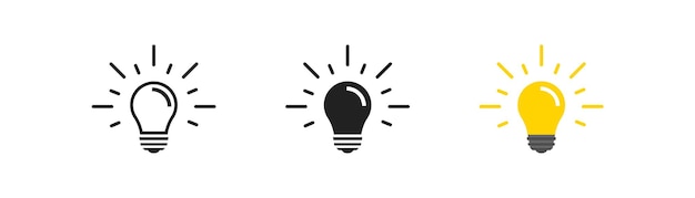 Icono de conjunto de lámpara de bombilla Vector de símbolo de signo de idea aislado