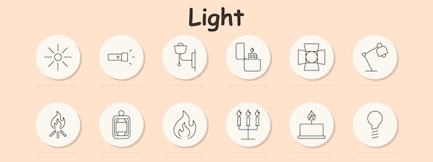 Icono de conjunto de luces Lámpara de pared de linterna solar más ligera foco fogata linterna candelabro llama lámpara de escritorio iluminación bombilla brillo iluminación brillo