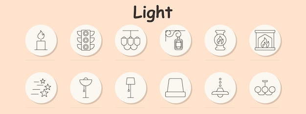 Icono de conjunto de luces Lámpara de tráfico de vela Lámpara colgante de lámpara de chimenea Lámpada de piso Lámpara De mesa Lámpara del techo Lámpara pendiente Lámpara candelabra