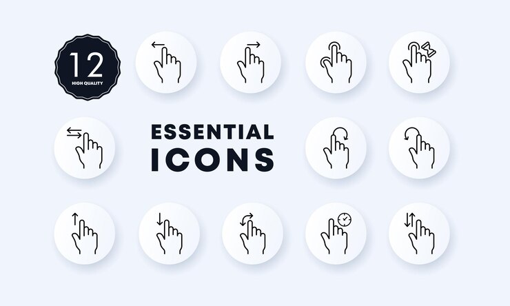 Vector icono de conjunto de manos cursor dedo índice del mouse desplazamiento deslizante concepto de gestos estilo de neomorfismo icono de línea vectorial para negocios y publicidad