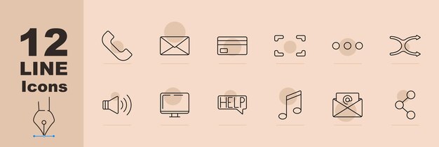 El icono del conjunto de mensajes de teléfono sobre tarjeta de crédito icono del mensaje de volumen computadora ayuda chat música nota correo electrónico compartir