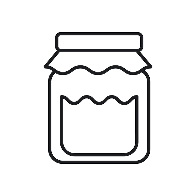 El icono del conjunto de mermelada de miel o de bayas, el símbolo vectorial de la jarra de vidrio en negro, lleno y delineado.