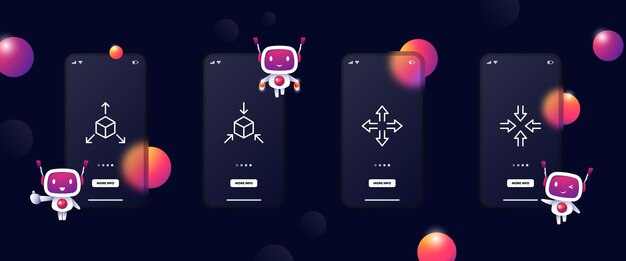 Icono de conjunto de metaverso Modelado 3D Las flechas Vr giran las flechas de objetos Realidad aumentada Concepto de realidad virtual Glassmorphism Pantalla de aplicación de teléfono de interfaz de usuario Icono de línea vectorial para Negocios y Publicidad