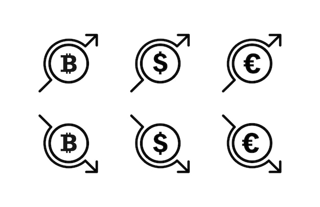 Icono de conjunto de monedas de euro Transferencia de dinero en efectivo billete de dólar moneda centavo transacción flechas mendigar recibir salario ingreso gasto impuesto Vector icono de línea sobre fondo blanco