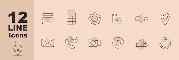 El icono de conjunto de negocios Lista calendario equipo navegador silenciar ubicación correo teléfono habla burbuja cámara estadísticas recargar