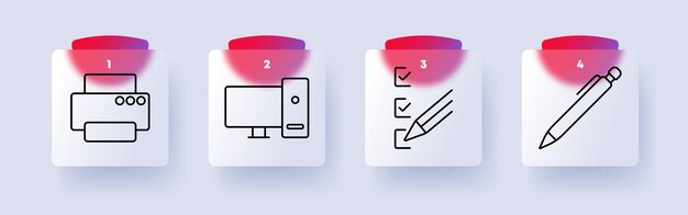 El icono del conjunto de oficina y productividad Impresora computadora de escritorio lista de comprobación pluma documentación de trabajo de oficina organización herramientas comerciales