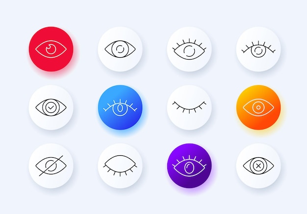 Icono de conjunto de ojos humanos Oftalmólogo vista cerrada garrapata vista marca de verificación oculista tachado contenido obsceno ocultar párpado pestañas pupilas vista cruzada error ver Concepto de visión