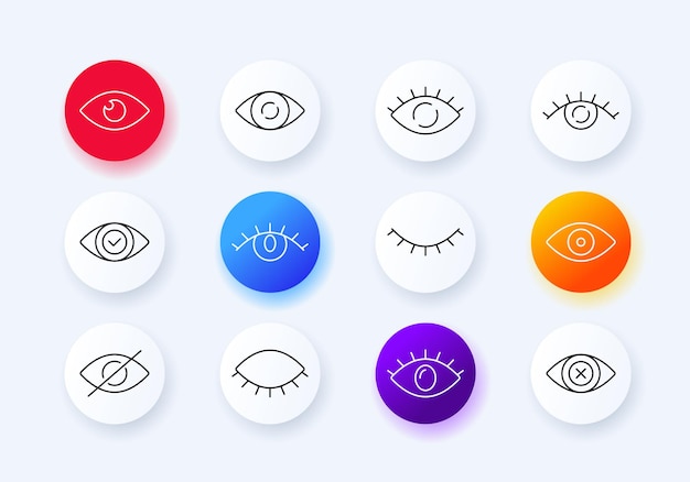 Icono de conjunto de ojos humanos Oftalmólogo vista cerrada garrapata vista marca de verificación oculista tachado contenido obsceno ocultar párpado pestañas pupilas vista cruzada error ver Concepto de visión