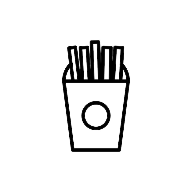 El icono del conjunto de papas fritas, la bolsa de patatas fritas, el símbolo vectorial, las papas fritas fritas y el icono del bocadillo en negro, rellenado y delineado.