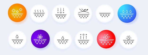 Icono de conjunto de protección de la piel Máscara de crema de manos hidratante para la evaporación del acné facial alergias estacionales antisépticas ultravioleta Concepto de cuidado de la piel Estilo neomorfismo Icono de línea vectorial para negocios