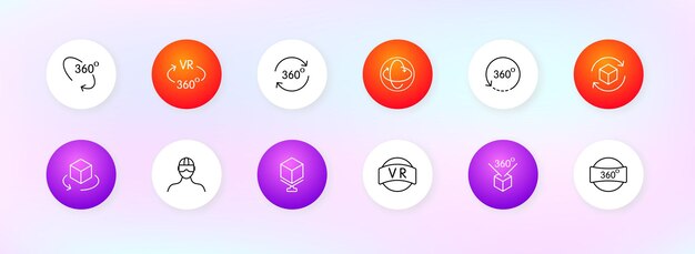 Icono de conjunto de realidad virtual 360 grados planeta vr gafas de casco tecnología de cubo tridimensional ciberespacio aumentado ai ar Concepto de metaverso Estilo de neomorfismo