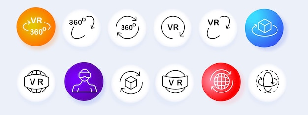 Icono de conjunto de realidad virtual Holograma realidad aumentada ai metaverso planeta de inteligencia artificial con casco de texto vr criptomoneda ciberespacio Concepto de redes neuronales Icono de línea vectorial