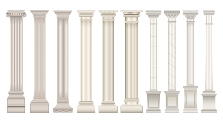 Vector icono de conjunto realista de columna antigua. pilar clásico icono conjunto realista aislado. ilustración antigua columna sobre fondo blanco.