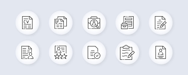 Icono de conjunto de resumen Trabajo profesión cartera revisiones recomendaciones archivo búsqueda de empleo salario Concepto de vacante Estilo de morfismo de cristal Icono de línea vectorial para Negocios y Publicidad